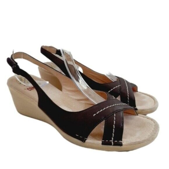 CAMPER Slingback Wedge Sandals Criss-Cross Brown Sz 5.5 - Picture 1 of 15